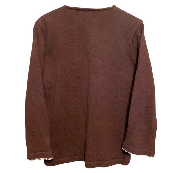 Brown Cardigan Lace Front Panels Rhinestone Zipper Pull Grannycore - Picture 7 of 10